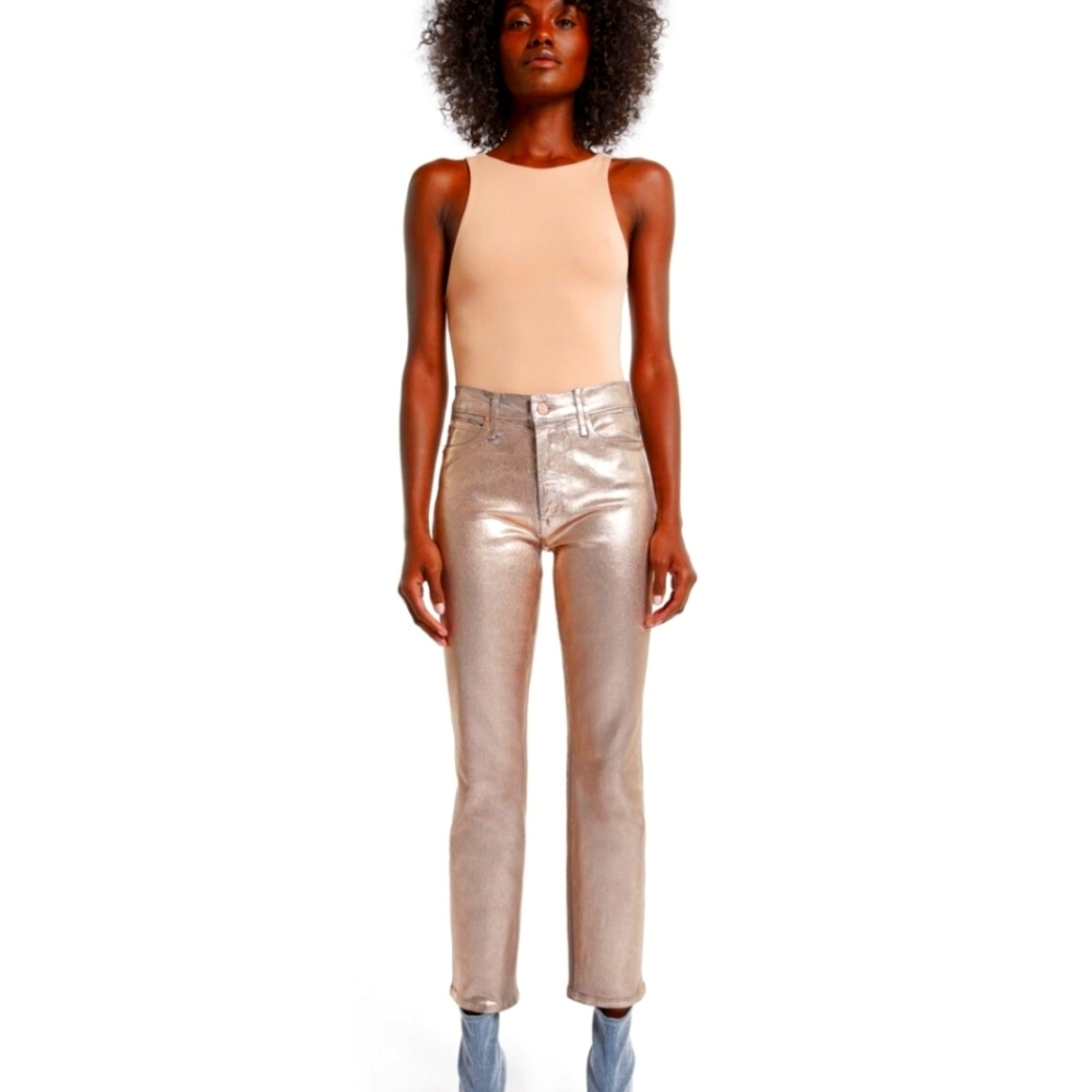 NWT MOTHER Driftwood Gold Metallic Coated Mid Rise